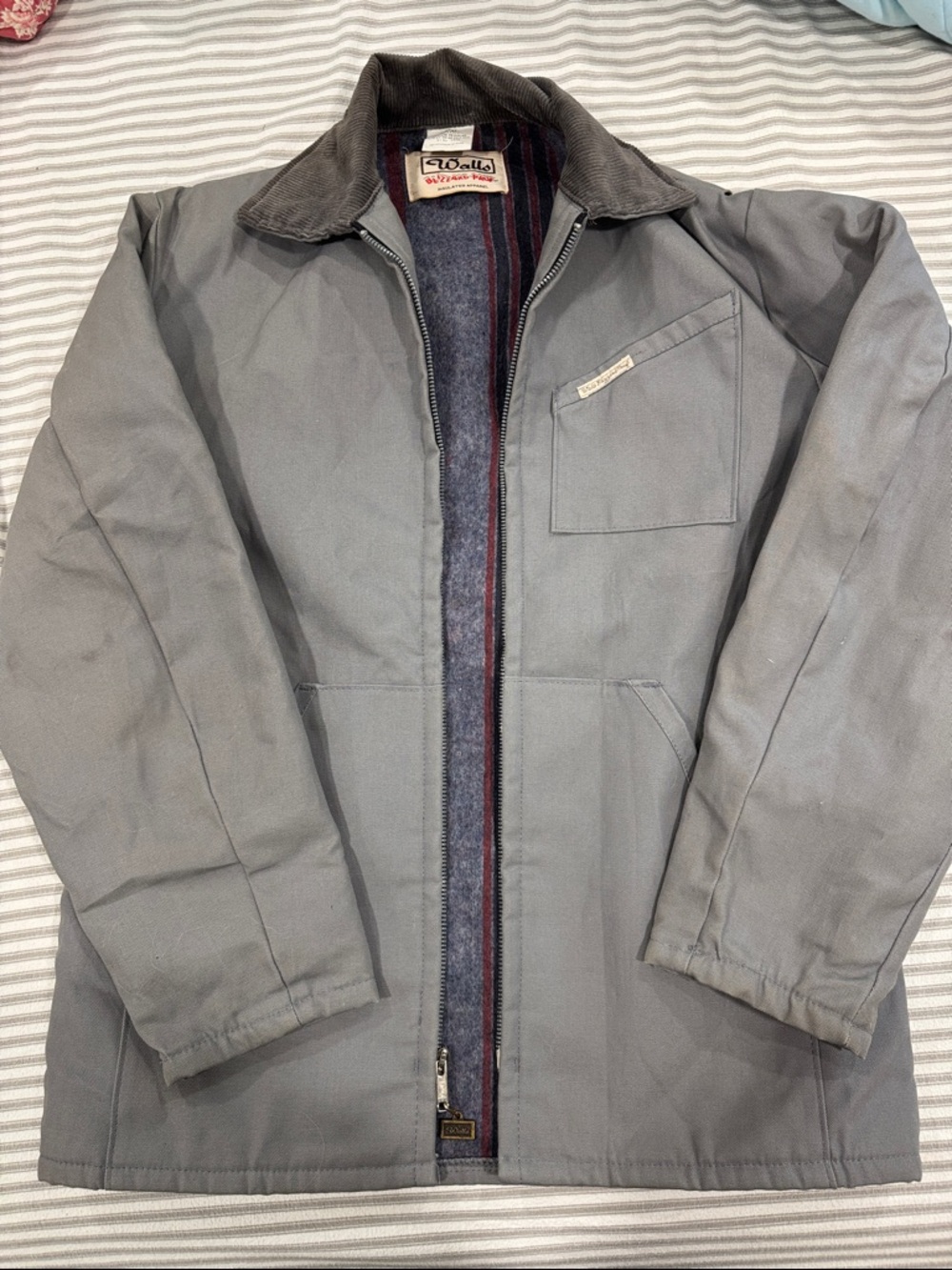 Walls Gray Lightweight Work Jacket with Corduroy Collar